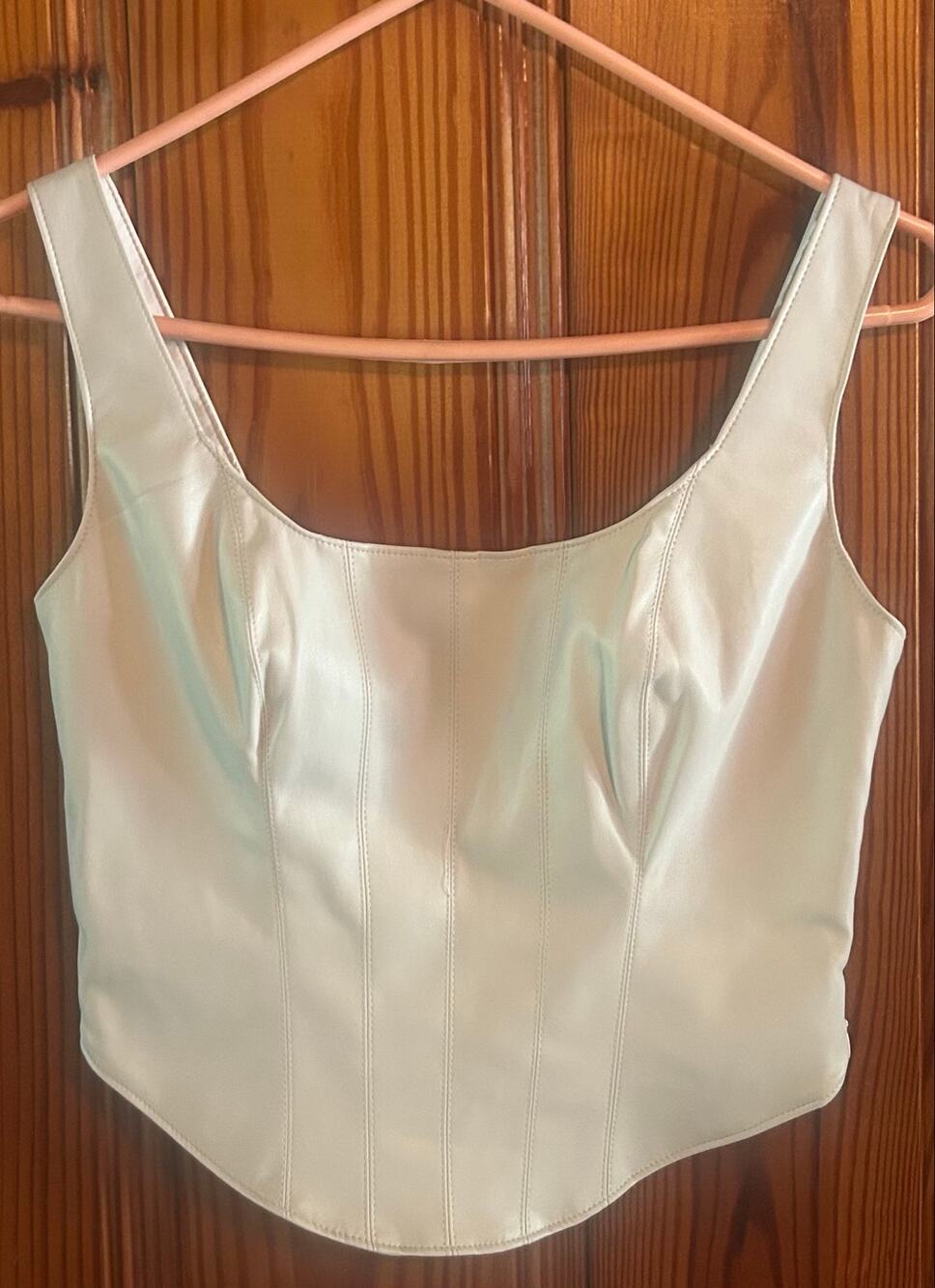 NWT Abercrombie & Fitch Faux Leather Corset Scoopneck Top Cream Cropped Small